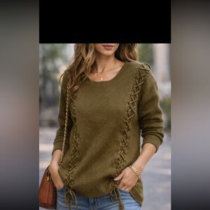 Torn by Ronny Kobo Khaki Lace-Up Sweater